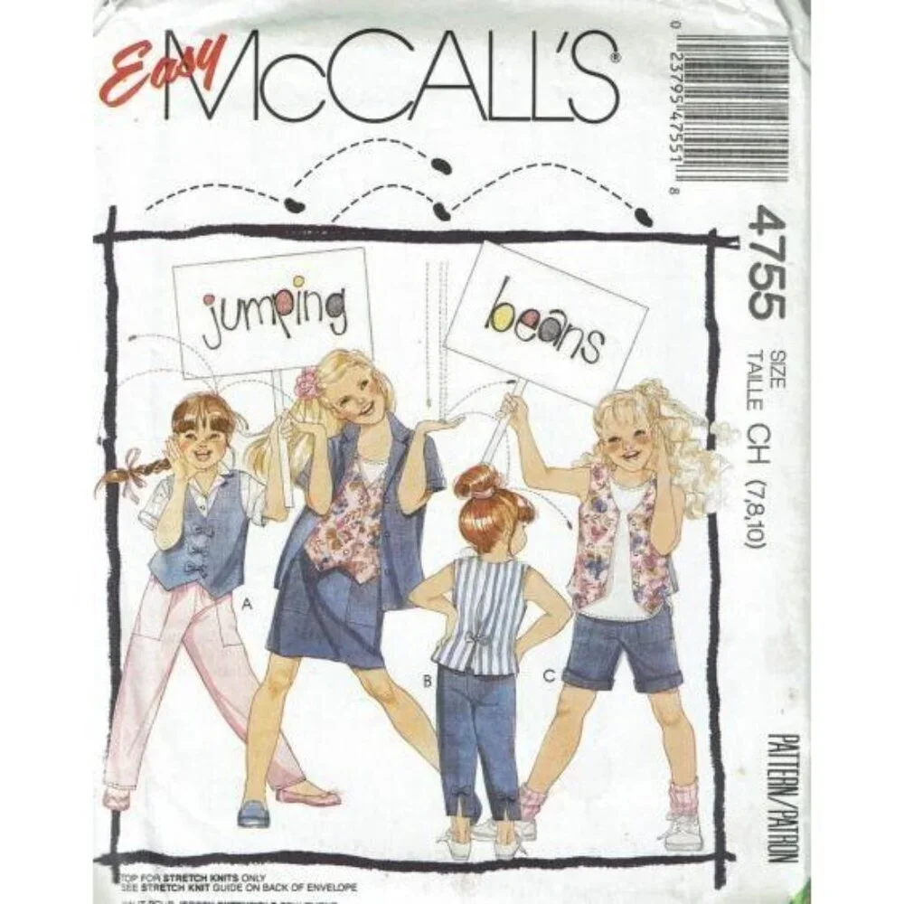 McCalls 4755 Girls‎ Sewing Pattern Vest Shirt Tops Shorts Pants Sizes 7-10